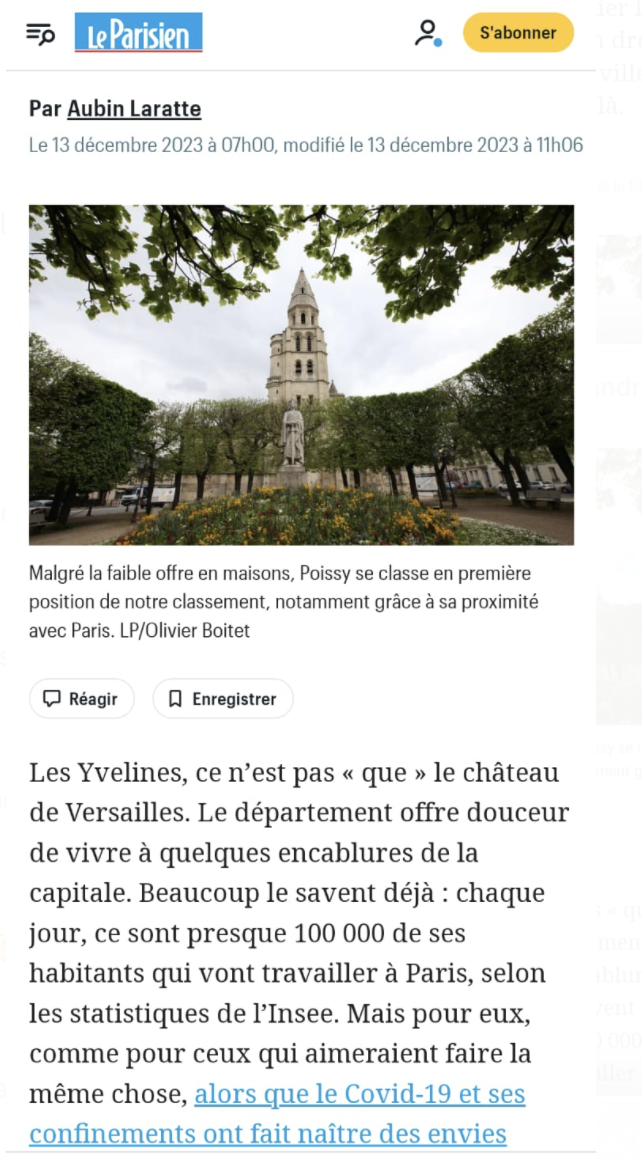 Lire la suite à propos de l’article Poissy se classe en Première position des villes des Yvelines où il fait bon vivre pour travailler à Paris.